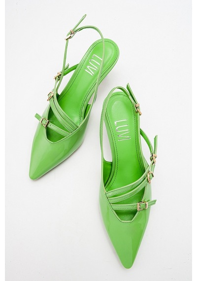 Luvishoes Magra Yeşil Rugan Kadın Topuklu Ayakkabı Yeşil
