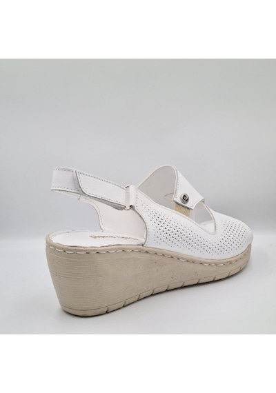 Pierre Cardin 6908 Beyaz Deri Dolgu Topuk 6cm Kadın Sandalet Beyaz