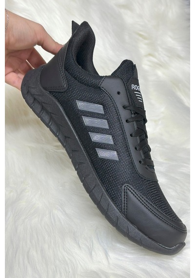 Günlük Erkek Sneaker Fileli Bağcıklı Rahat Esnek Dikiş Detaylı Yürüyüş Spor Ayakkabı 1453 Siyah-füme