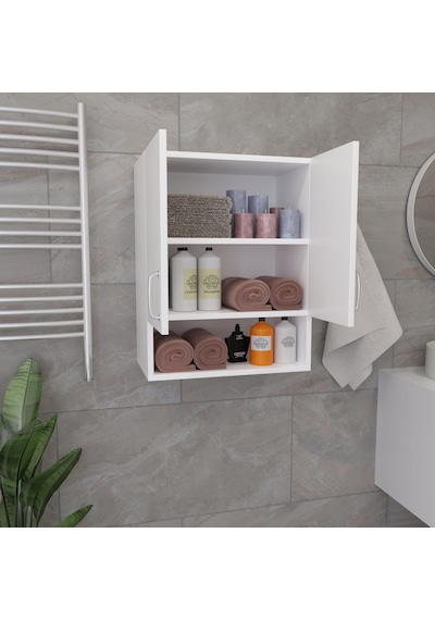 Tuliplife Duvara Monte Çok Amaçlı 3 Raflı Kapaklı Beyaz Dolap, Tlpdd3 Beyaz