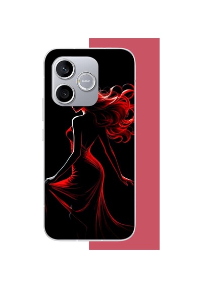 Honor 600 Lite Uyumlu Kırmızı Elbiseli Kadın Uv Baskılı Silikon Kılıf Renkli