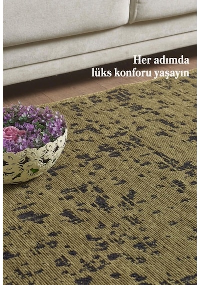 Bohem Tarz Geometrik Desenli Pamuk Taban Yeşil Renk Şönil Kilim