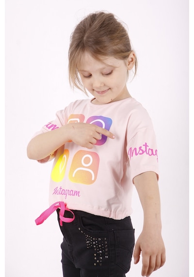 Toontoy Kids Toontoy Kız Çocuk Instagram Baskılı Crop Tişört Pudra