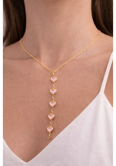 Y Model Gold Renk Kalpli Model Kadın Kolye Pembe