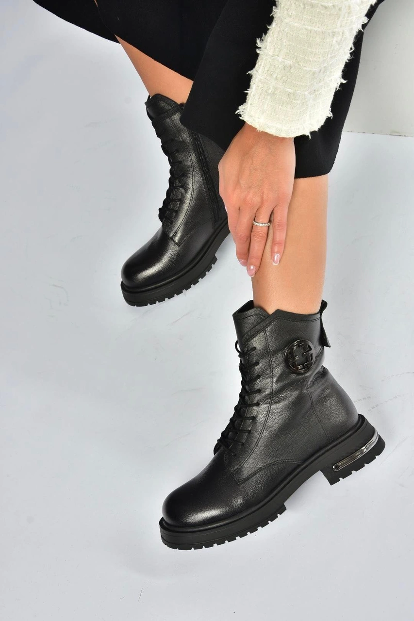 Fox Shoes V555575503 Siyah Hakiki Deri Kadın Postal Bot Siyah-hakiki Deri