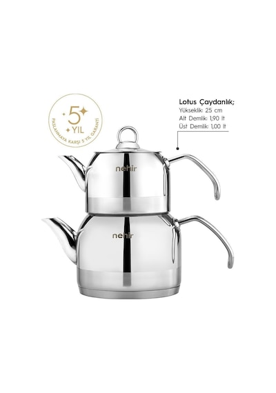 Lotus Sade Midi Orta Boy Paslanmaz Çelik 1.0-1.9 Lt. Çaydanlık Takımı Gümüş
