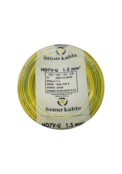 Öznur 1,5 Mm Nya Kablo - 100 Metre Sarı Yeşil
