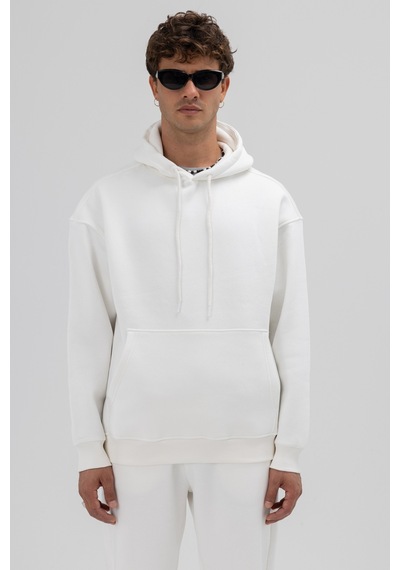 Vamos Basic Oversize Kapüşonlu Sweatshirt Ekru