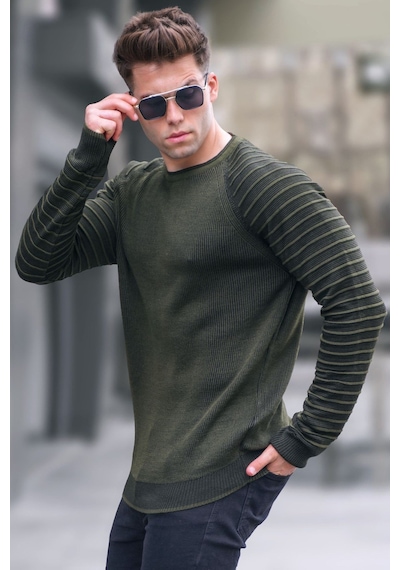 Madmext Haki Bisiklet Yaka Triko Kazak 5766 Haki