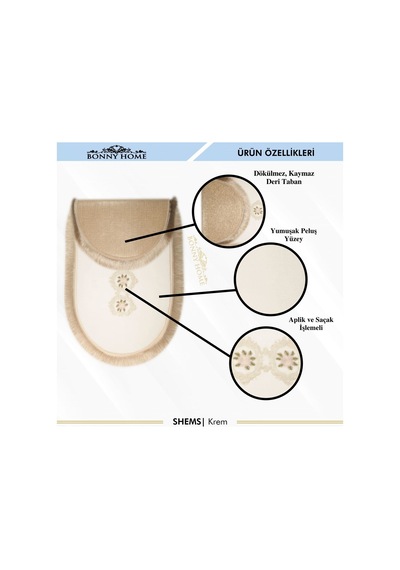 Shems Oval Krem 2'li Dantelli Ve Saçaklı Banyo Halısı Paspası Set Krem