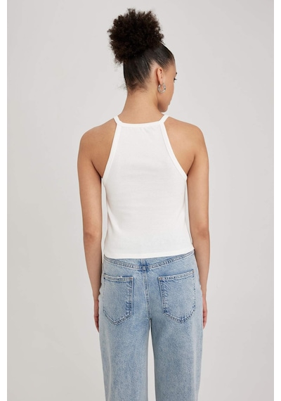 Defacto Coool Fitted Halter Yaka Beyaz Ribana Basic Atlet Y8507AZ23SMWT32