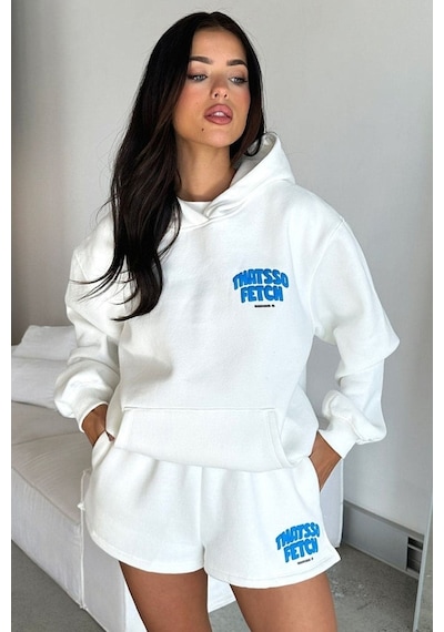 Thatsofetch Series 5 Sweatshirt - Beyaz Baskılı Oversize Kapüşonlu Beyaz