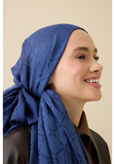 İmannooor İman I Kafes Lacivert Tencel Pamuk İpek Şal 70x200
