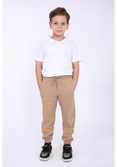 Blayn Jeans Çocuk Beli Lastikli Kışlık Erkek Ve Kız Unisex Pantolon Krem