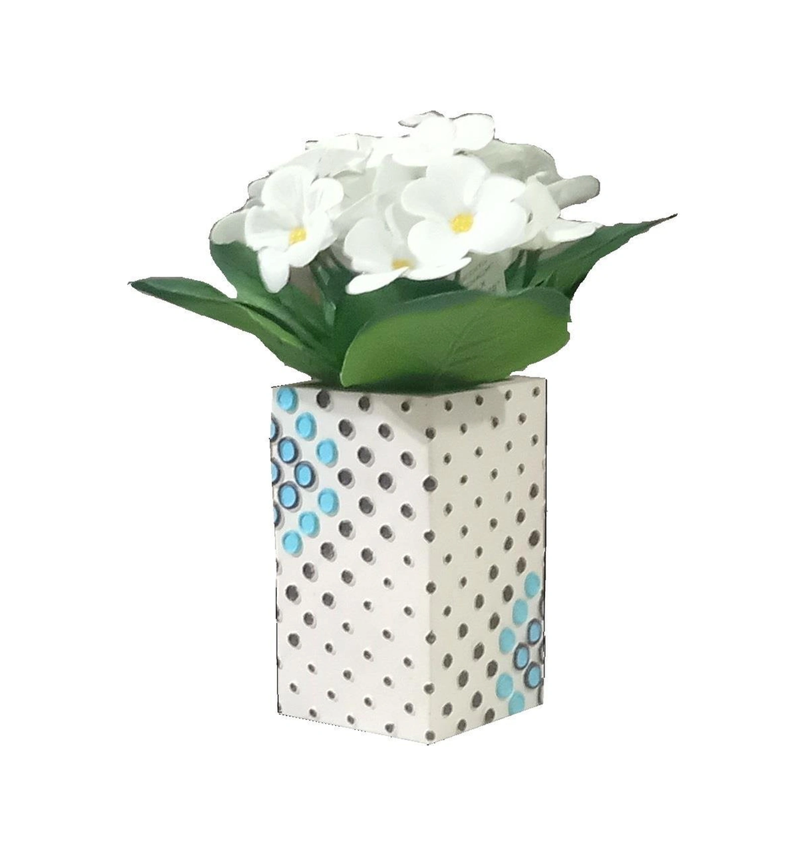 2 Adet Vazo Dahil,vazoda Çiçek,beyaz Yapay Çiçek,vazo Dekoratif Puanlı Poliresin 6x6x15cm Çok Renkli