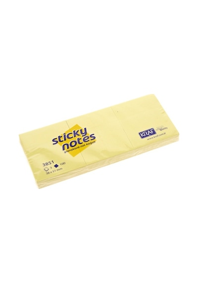 Kraf 3851 Sarı 3'lü 38x51 Yapışkan Not Kağıdı