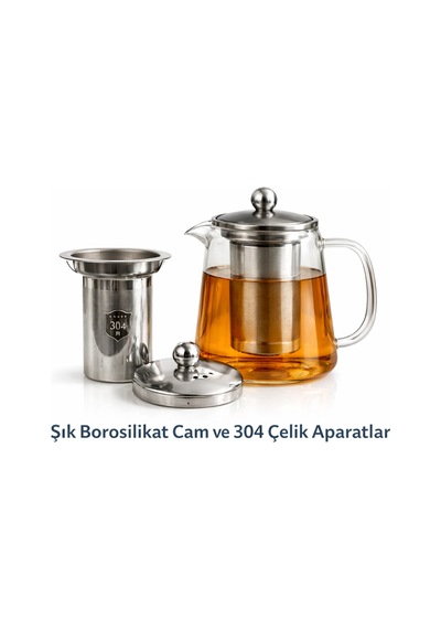 Borosilikat Cam Demlik 750 Ml,paslanmaz Çelik Süzgeçli,ısıya Dayanıklı, Kulplu Çay Demliği Diğer