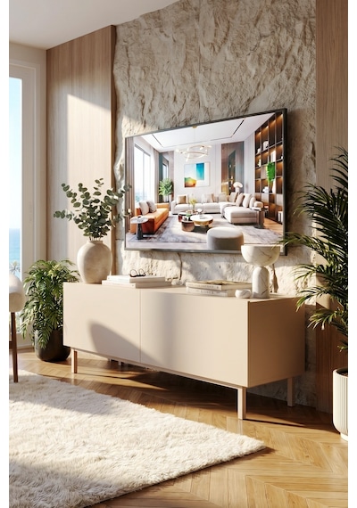 Coast Tv Ünitesi Sehpası 2 Kapaklı Ahşap Ayaklı 120cm Kumsal Co3-co Bej