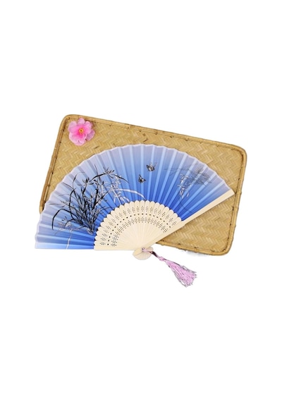 Beluga Yelpaze Bambu Serinletici Vintage Mavi Şık Dekorasyon Püsküllü Japon Yelpaze 0310