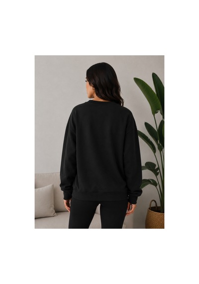 Herkesemoda Mevsimlik Bisiklet Yaka Sweatshirt Siyah