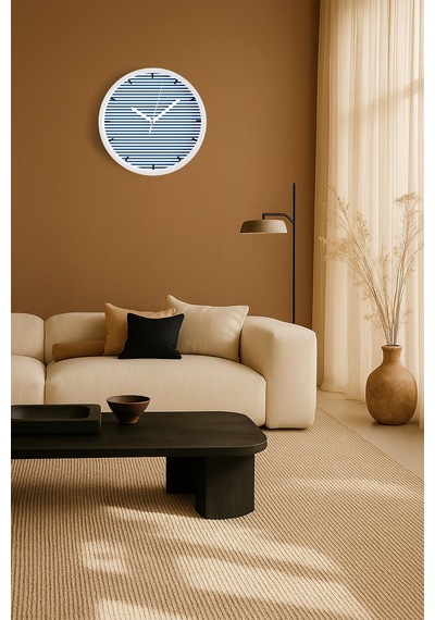 Çizgili Modern Tasarım Duvar Saati - 35cm - Önü Camlı Beyaz Kasa - Sessiz Mekanizma-jh0297 Beyaz