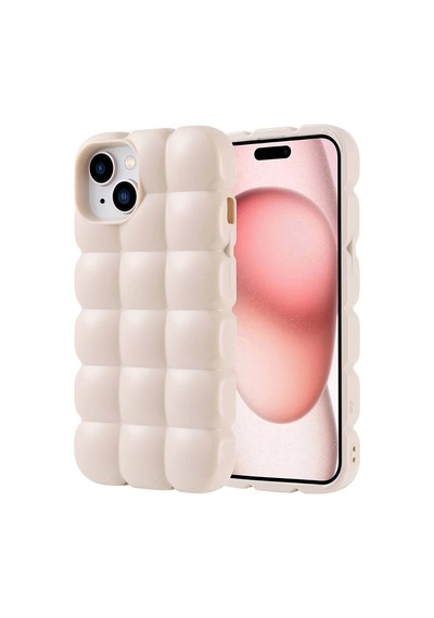 Apple Uyumlu iPhone 15 Kılıf Parlak Esnek Silikon Redclick Dom Dom Kapak - Beyaz