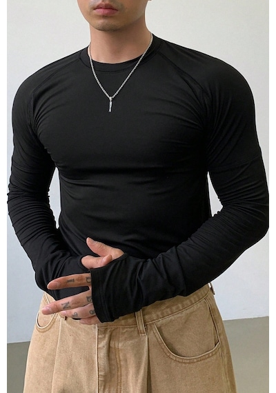 Erkek Uzun Kollu Basic T-shirt Siyah