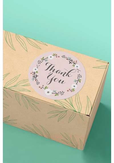 90 Adet Thank You Teşekkür Etiketi Pudra Çiçekli 3x3cm St2042 Çok Renkli