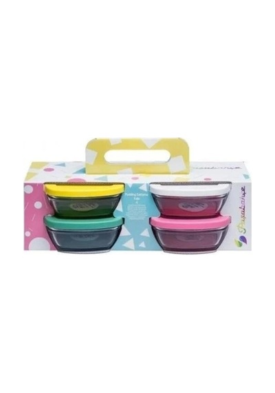 Pudding 4'lü Saklama Kabı - Renkli Kapaklı Fma07093