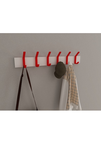 Hepsi3boyutlu Modern Duvar & Kapı Kanca Askılık - 6 Adet Kırmızı Kanca Askılık - Model No : 1 Kırmızı
