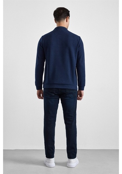 Süvari Lacivert Regular Düz Fermuarlı Polo Yaka Sweatshirt Sw2013700011-m09