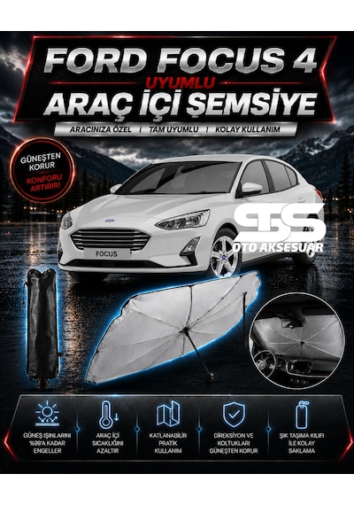 Ford Focus 4 Araç Ön Cam Güneşliği Katlanabilir Şemsiye Oto Güneşlik Uv Korumalı Gölgelik Araba Oto Şemsiyesi
