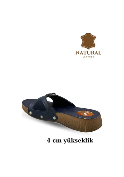 Sermoda Hakiki Deri Kadın Terlik - Halluks Valgus Destekli Jel Taban Kadın Terlik Lacivert