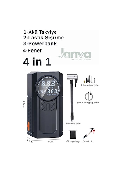 D8h Plus 4in1 Akü Takviye+hava Pompası+led Fener+powerbank