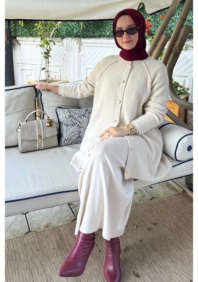 Rabia Şamlı Sedef Angora Triko Hırka Taş Normal