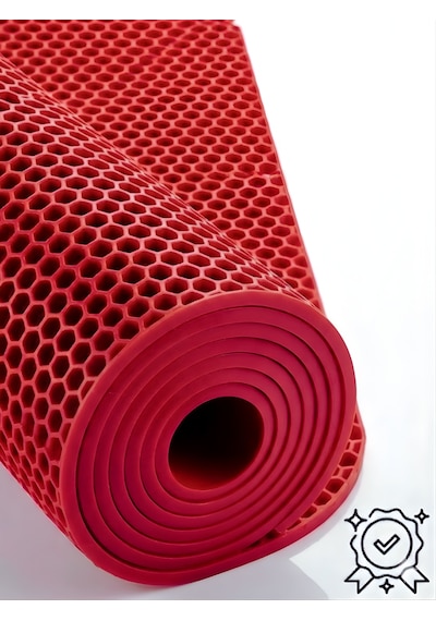 Beylini Petek Pvc Paspas Islak Zeminde Kaydırmaz İç Dış Mekan Banyo Duş Lavabo Havuz Kenar Halısı Bal Desen Kırmızı 90x400