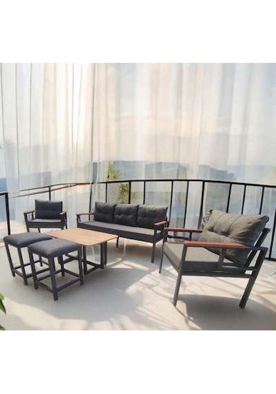 Pielize Bahçe Ve Balkon Mobilyası Antrasit,3+1+1 Sehpalı 2 Puflu Antrasit