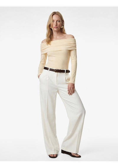 Koton Slim Fit Drape Detaylı Uzun Kollu Madonna Yaka Omzu Açık Bodysuit Sarı 6sak80049pk