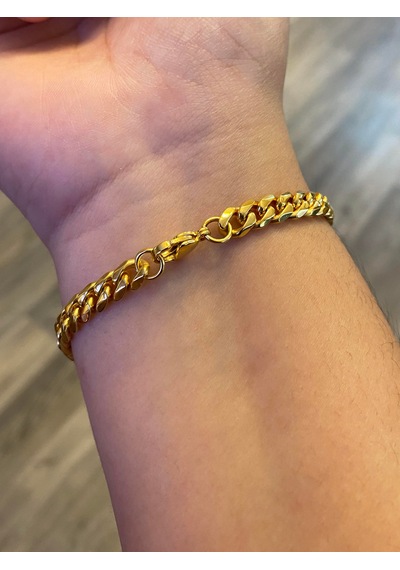 Celikchi Unisex 6 Mm Zincir Gold Renk Çelik Bileklik Gold