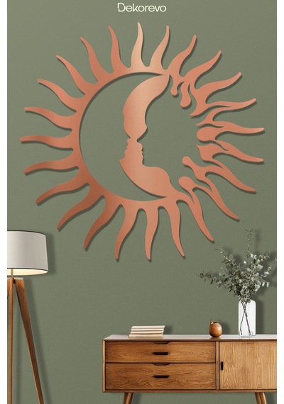 Ay Ve Güneş Metal Duvar Tablosu - Bronz - 75 X 75 Cm