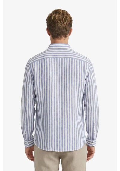 Nautica Erkek Mavi Regular Fit Çizgili Keten Gömlek-15325