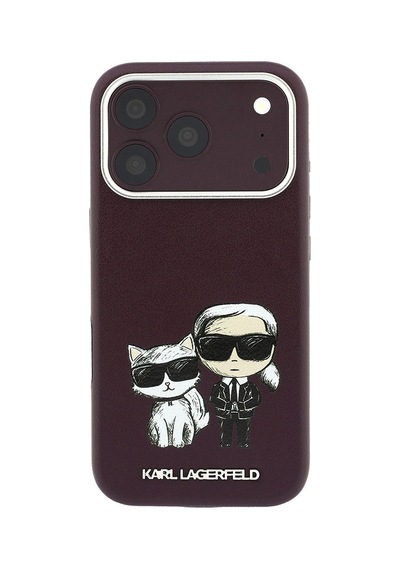 Apple Uyumlu iPhone 18 Pro Kılıf Karl Lagerfeld Lisanslı M-safe Şarj Özellikli K&c Bodies Sketch Pu Kapak Bordo