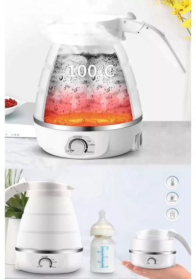 Katlanabilir Kamp Piknik Su Isıtıcı Taşınabilir Mini Kettle Silikonlu Elektrikli Su Isıtıcısı