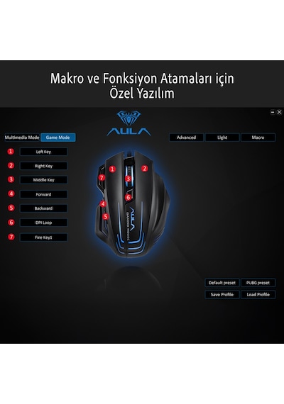 Aula S18 6400dpı Rgb 7 Programlanabilir Tuş 1000hz Gaming Oyuncu Mouse Diğer