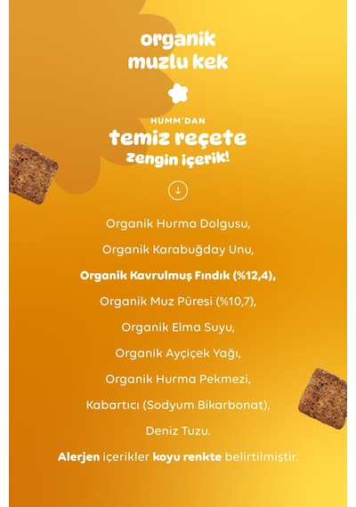 Humm Organic Organik Glutensiz Vegan Muzlu Kek Atıştırmalık 6 x 30 G