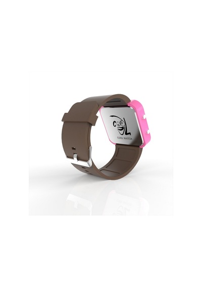 Cool Watch Saat - Pembe Led Kasa - Kahverengi Kayış Unisex