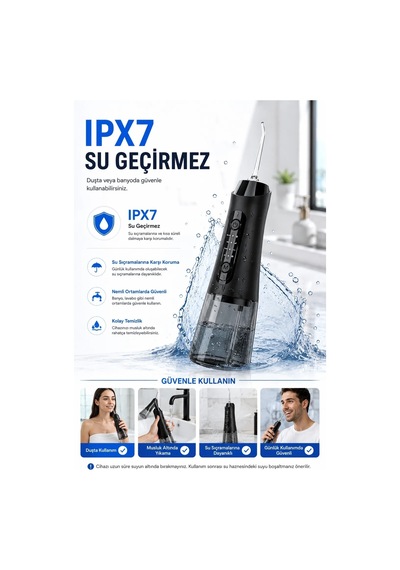 Robeve Auhma Amf11 Şarjlı Ağız Duşu 320ml Su Hazneli 4 Modlu Ipx7 Su Geçirmez Type-c Hızlı Şarjlı 5 Başlıklı Profesyonel Ağız Ve Diş Temizleme Cihazı Siyah
