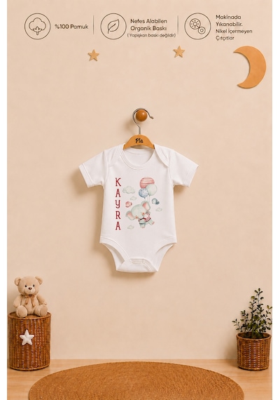 Pia Baby Erkek Bebek İsme Özel Hediye Seti %100 Pamuk Body Yastık Kılıfı Ve Ham Bez Bebek Kıyafet Kesesi 2065bykyx Ekru