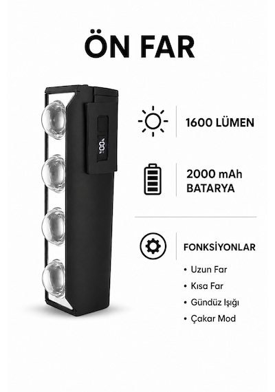 4 Led Mercekli Bisiklet Farı Elektrikli Scooter Ön Far Çakar Işık 2000 Mah Batarya 1600 Lm