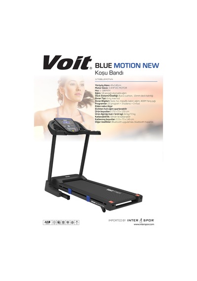 Voit Blue Motion New 3 Hp Bluetooth Özellikli Otomatik Eğimli Koşu Bandı